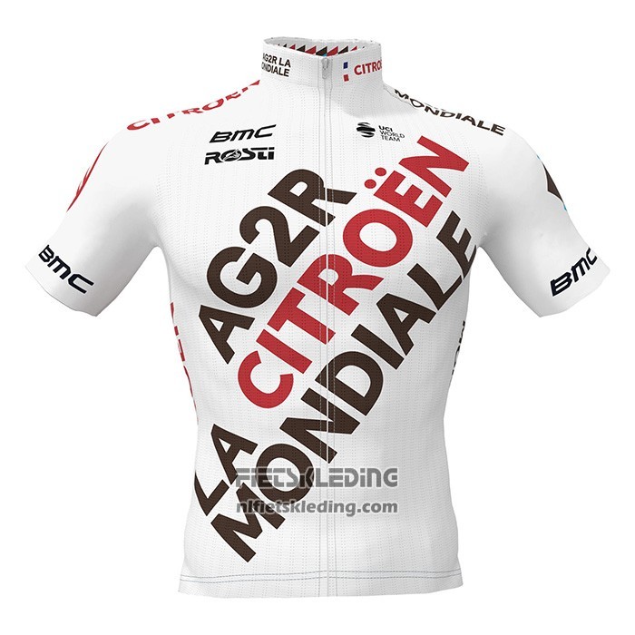 2022 Fietskleding Ag2r La Mondiale Wit Bruin Korte Mouwen en Koersbroek